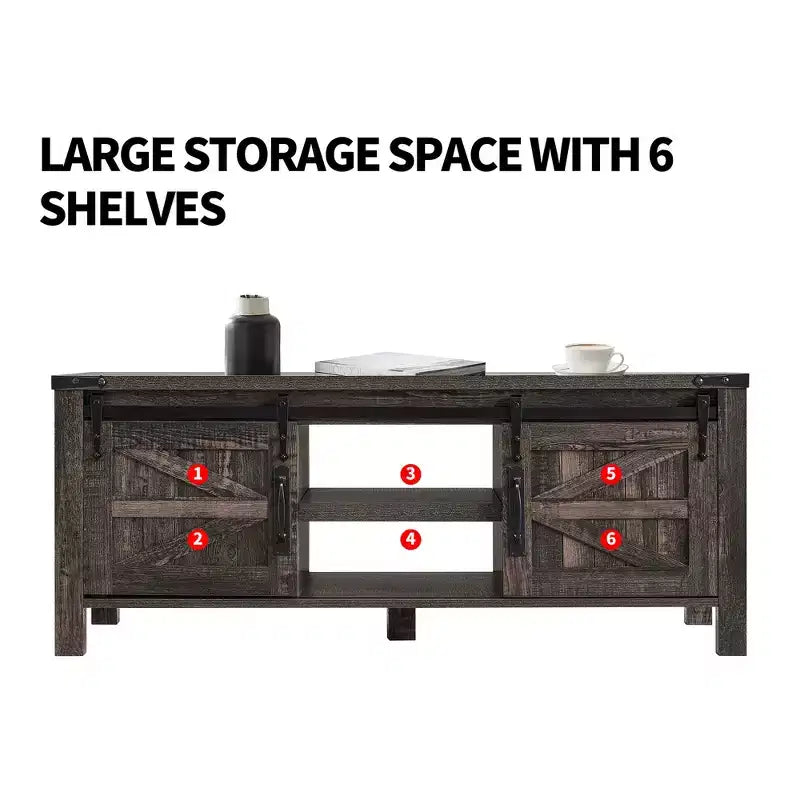 OKD Farmhouse Sturdy Coffee Table with Sliding Barn Doors and Storage Shelves for Living Room, Den, Family Room, or Office