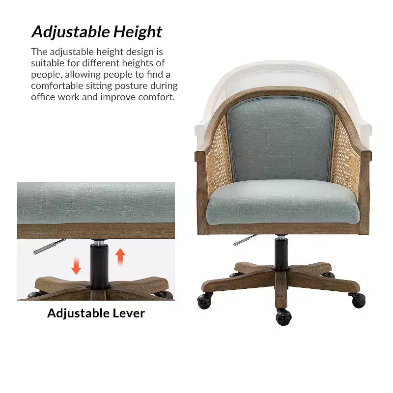 Danilo Swivel Barrel Task Chair with Rattan Arms and natural linen blend & foam cushion| ARTFUL LIVING DESIGN