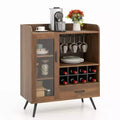 Costway Kitchen Storage Cabinet Sideboard with 3-Row Wineglass Holder Removable Rack Tempered Glass Door & Anti-Tipping Kits