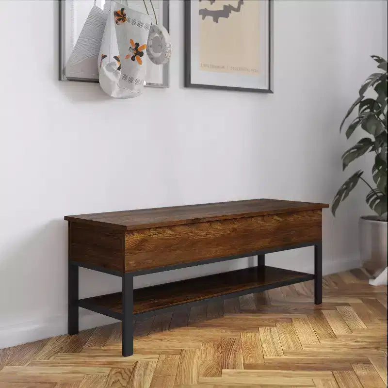 Flash Furniture Wyatt Farmhouse Entryway Storage Bench with Lower Shelf Perfect for Entryway, Mudroom, or Bedroom