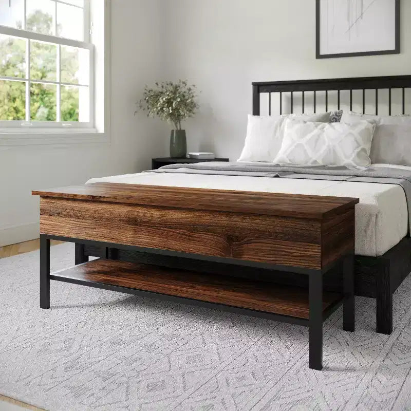 Flash Furniture Wyatt Farmhouse Entryway Storage Bench with Lower Shelf Perfect for Entryway, Mudroom, or Bedroom