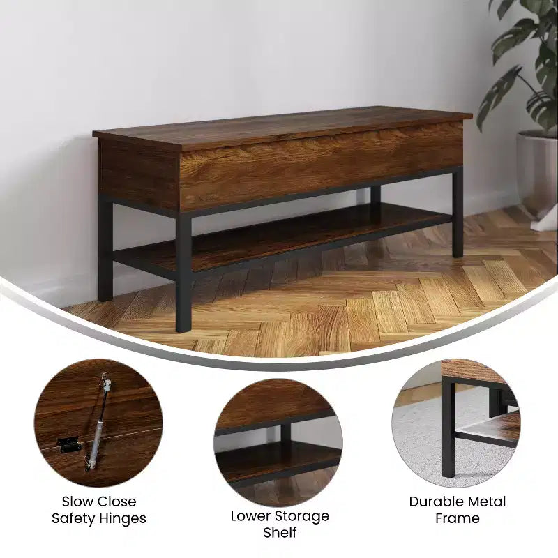 Flash Furniture Wyatt Farmhouse Entryway Storage Bench with Lower Shelf Perfect for Entryway, Mudroom, or Bedroom