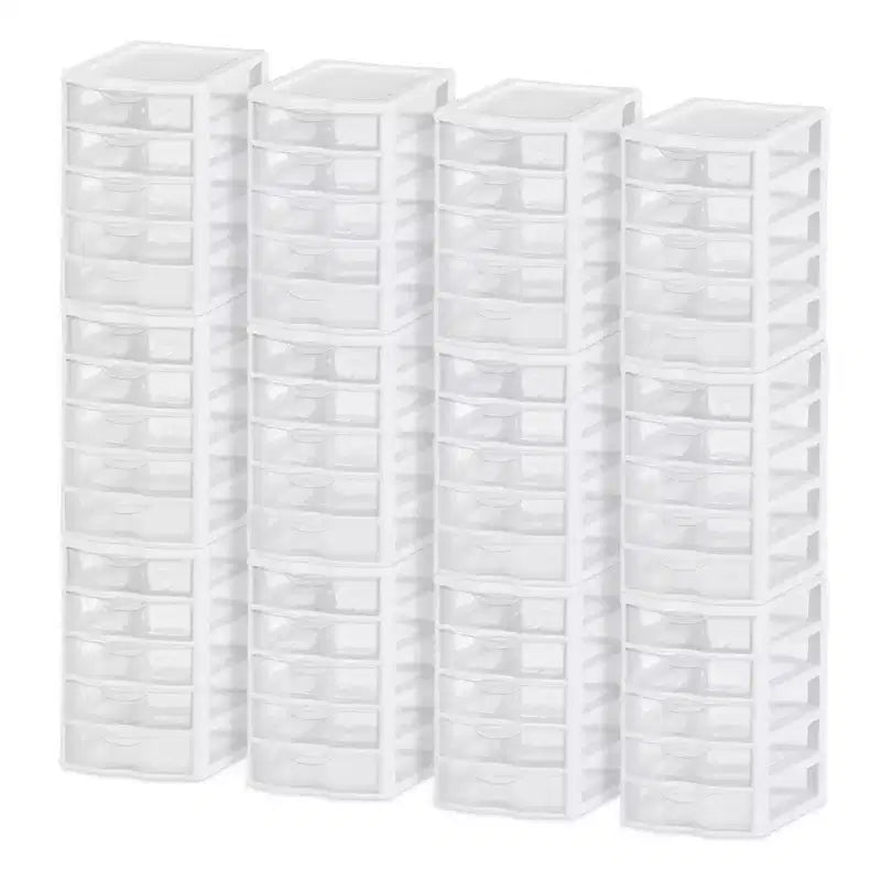Sterilite Clearview Small Clear Plastic Stackable 5 Drawer Storage System for Desktop and Drawer Household Organization for Stationary or Pens