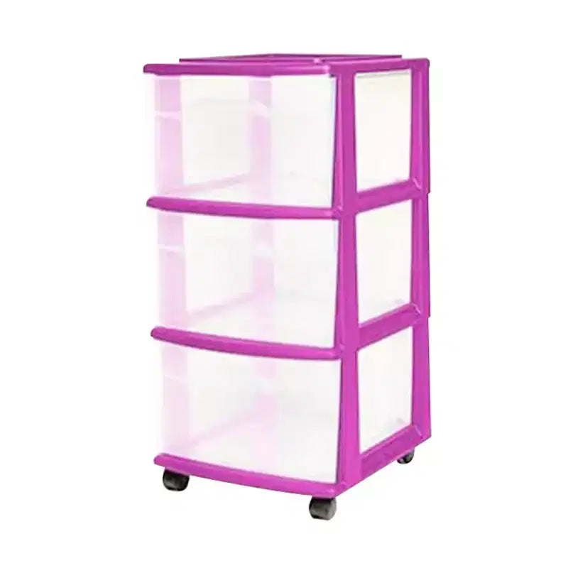 Homz Plastic 3 Drawer Medium Storage Container Tower, Purple Frame (2 Pack)