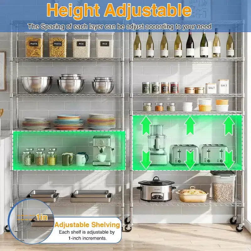 FDW 6 Tier Commercial Wire Shelving Unit Metal Shelf Wire Rack with Wheels