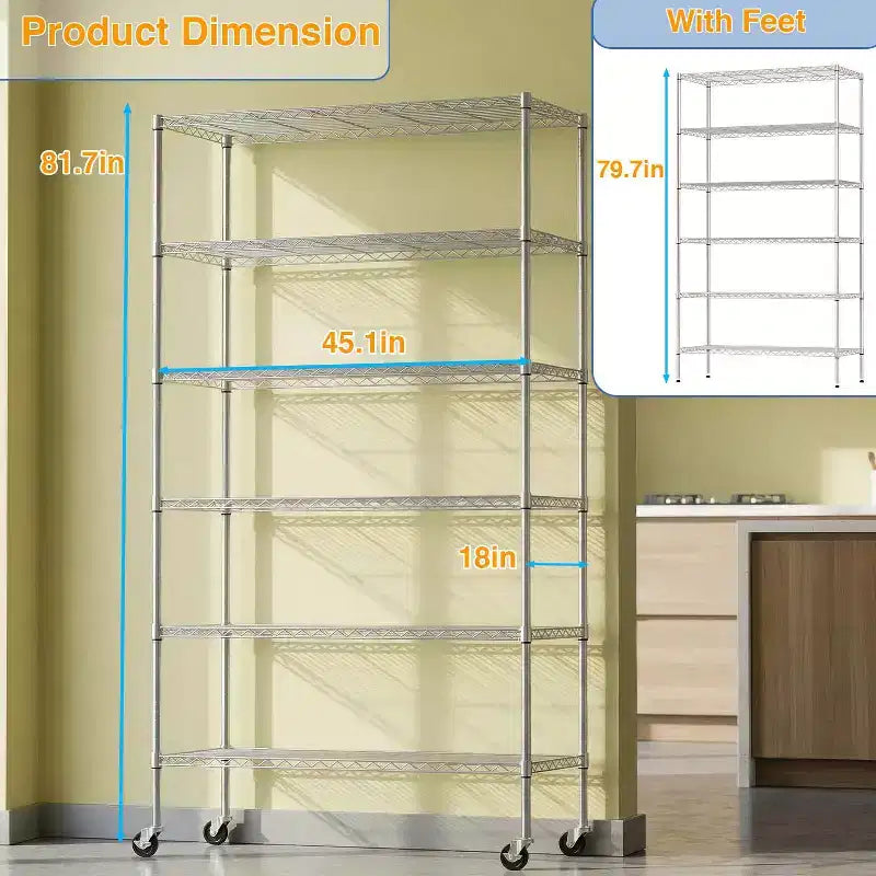 FDW 6 Tier Commercial Wire Shelving Unit Metal Shelf Wire Rack with Wheels