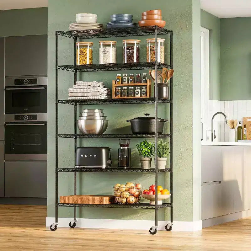 FDW 6 Tier Commercial Wire Shelving Unit Metal Shelf Wire Rack with Wheels