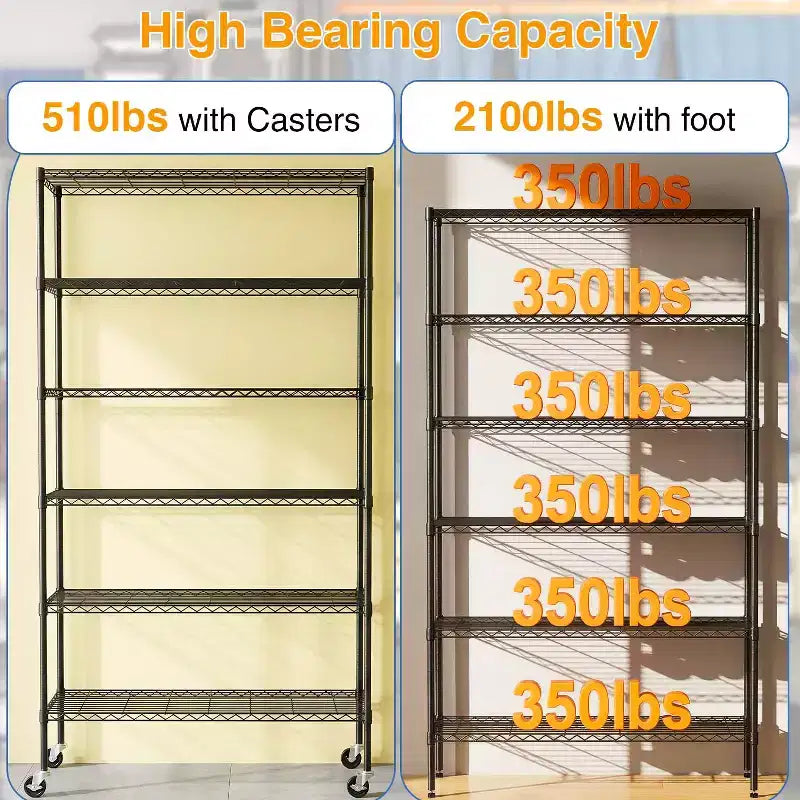 FDW 6 Tier Commercial Wire Shelving Unit Metal Shelf Wire Rack with Wheels