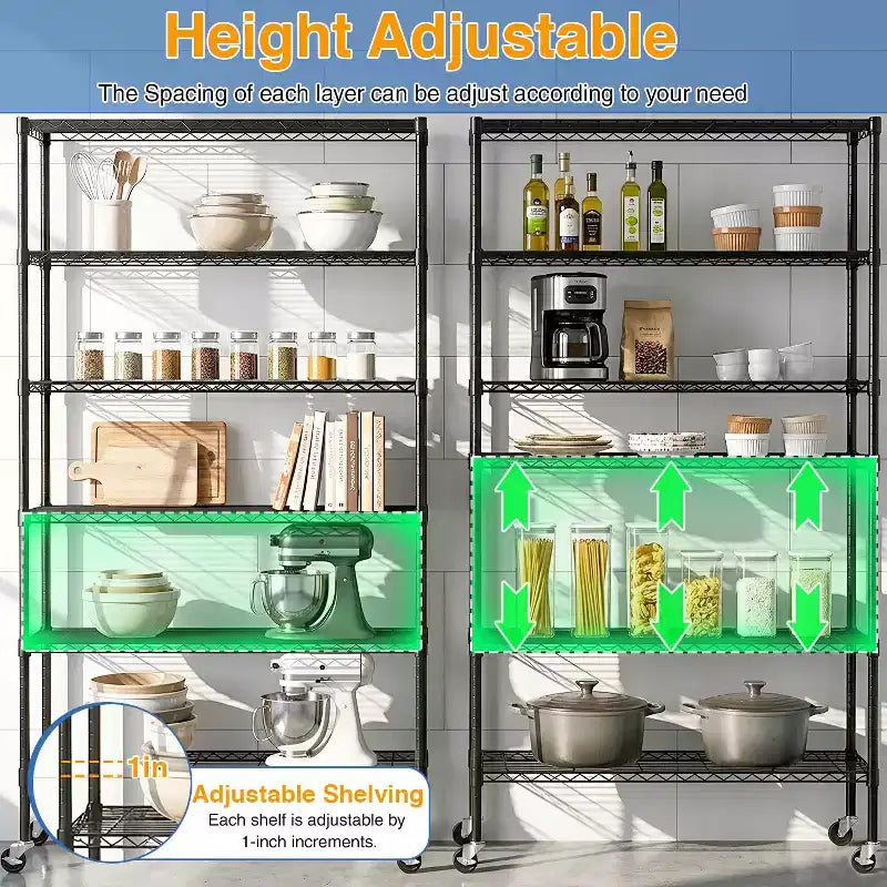 FDW 6 Tier Commercial Wire Shelving Unit Metal Shelf Wire Rack with Wheels