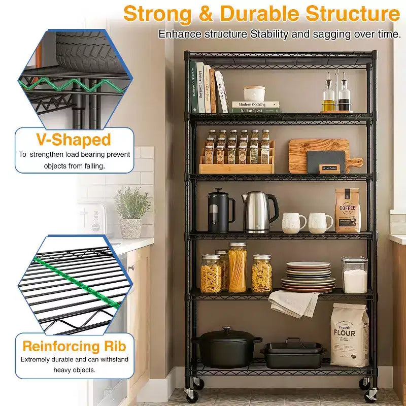 FDW 6 Tier Commercial Wire Shelving Unit Metal Shelf Wire Rack with Wheels