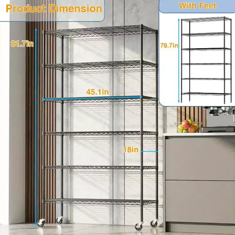 FDW 6 Tier Commercial Wire Shelving Unit Metal Shelf Wire Rack with Wheels