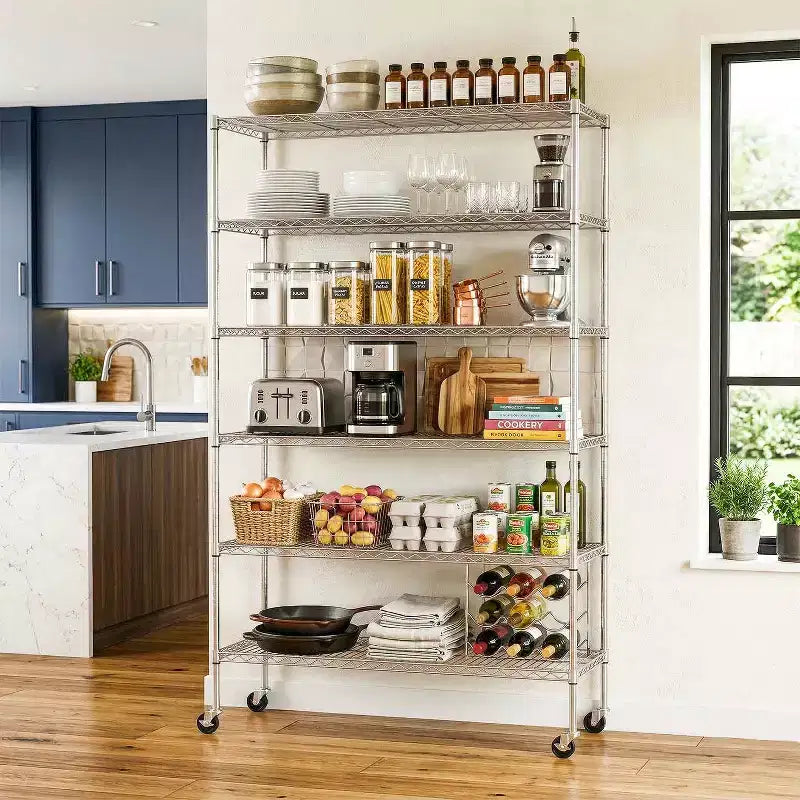 FDW 6 Tier Commercial Wire Shelving Unit Metal Shelf Wire Rack with Wheels