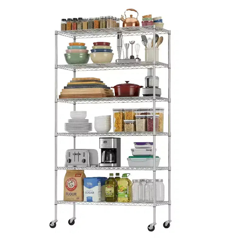 FDW 6 Tier Commercial Wire Shelving Unit Metal Shelf Wire Rack with Wheels