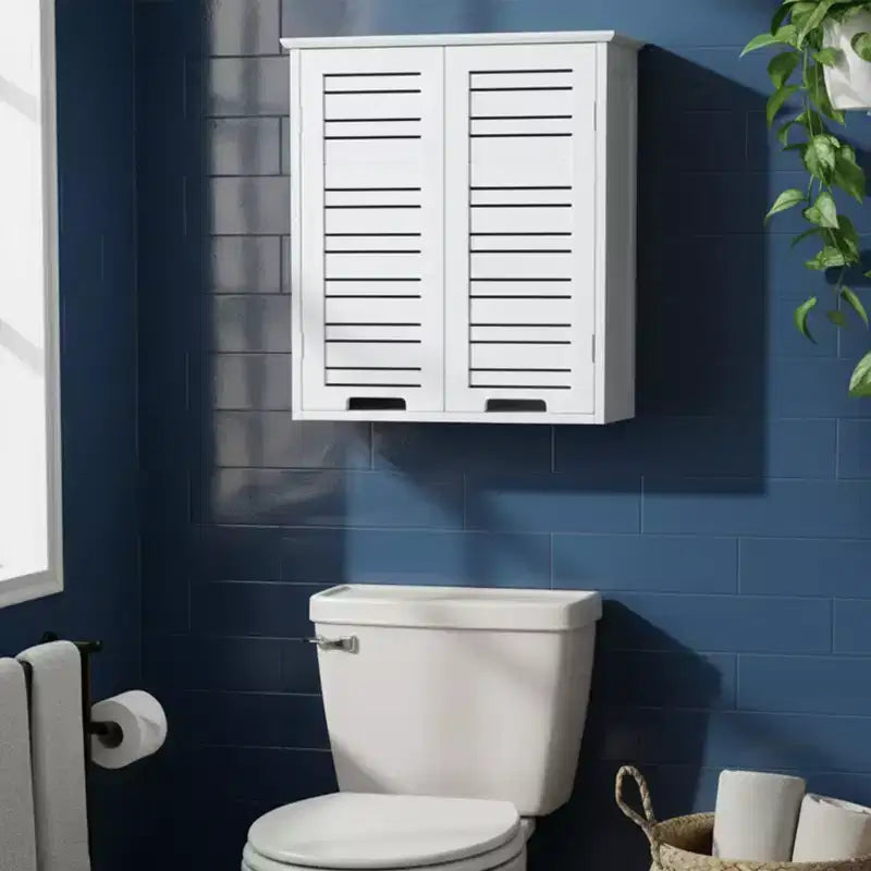 Evideco French Home Goods Wall Mounted Bathroom Medicine Cabinet  Two Louvered Doors  20.5 x 21.7 x 8.7 in  MDF with Sturdy Interior Shelf