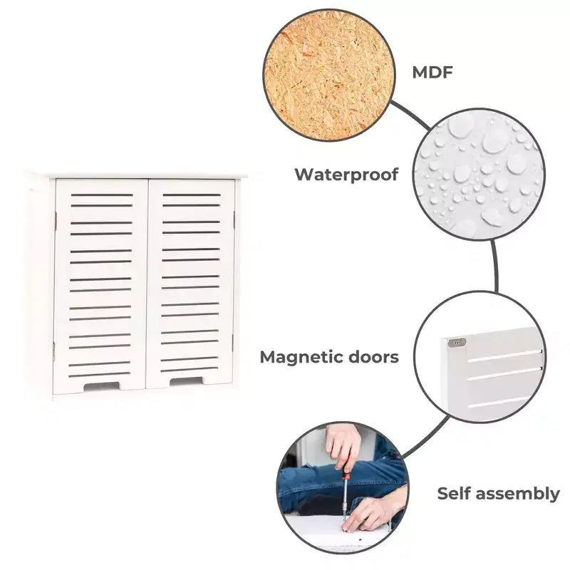 Evideco French Home Goods Wall Mounted Bathroom Medicine Cabinet  Two Louvered Doors  20.5 x 21.7 x 8.7 in  MDF with Sturdy Interior Shelf