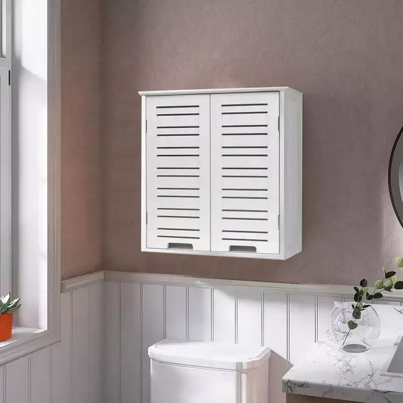 Evideco French Home Goods Wall Mounted Bathroom Medicine Cabinet  Two Louvered Doors  20.5 x 21.7 x 8.7 in  MDF with Sturdy Interior Shelf