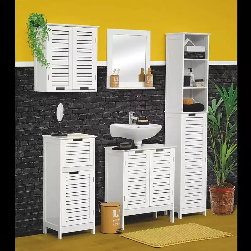 Evideco French Home Goods Wall Mounted Bathroom Medicine Cabinet  Two Louvered Doors  20.5 x 21.7 x 8.7 in  MDF with Sturdy Interior Shelf