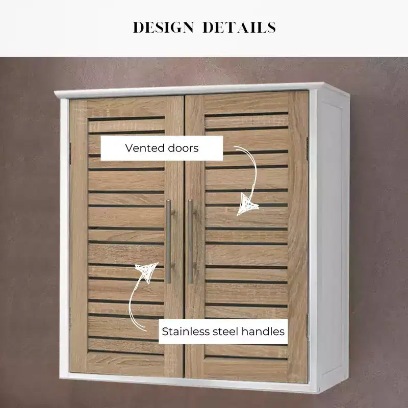 Evideco French Home Goods Wall Mounted Bathroom Medicine Cabinet  Two Louvered Doors  20.5 x 21.7 x 8.7 in  MDF with Sturdy Interior Shelf