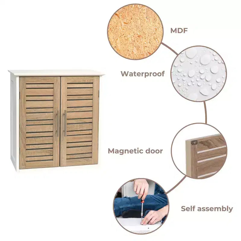 Evideco French Home Goods Wall Mounted Bathroom Medicine Cabinet  Two Louvered Doors  20.5 x 21.7 x 8.7 in  MDF with Sturdy Interior Shelf