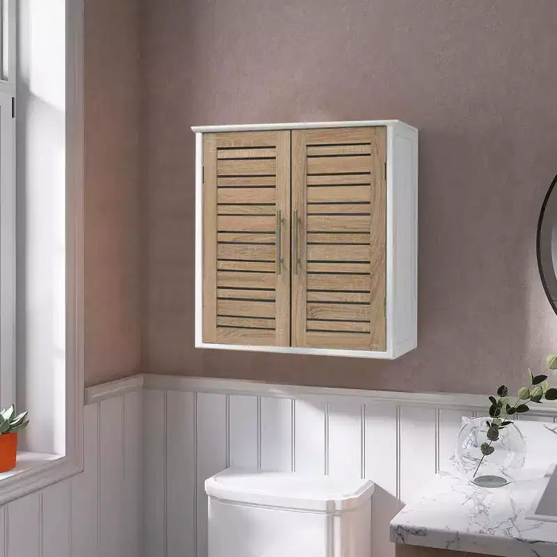Evideco French Home Goods Wall Mounted Bathroom Medicine Cabinet  Two Louvered Doors  20.5 x 21.7 x 8.7 in  MDF with Sturdy Interior Shelf
