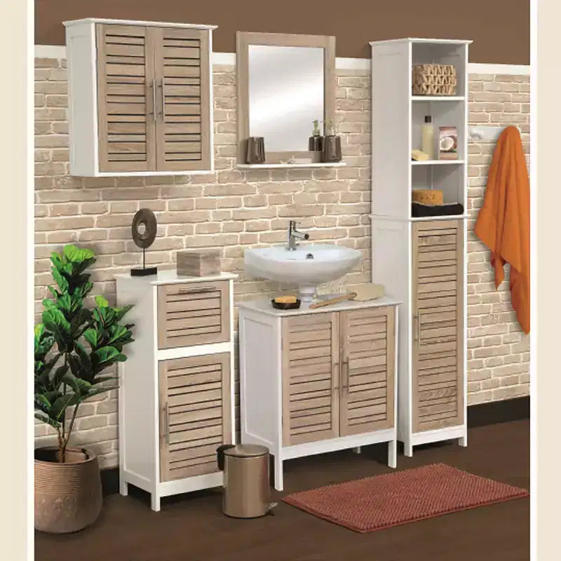 Evideco French Home Goods Wall Mounted Bathroom Medicine Cabinet  Two Louvered Doors  20.5 x 21.7 x 8.7 in  MDF with Sturdy Interior Shelf