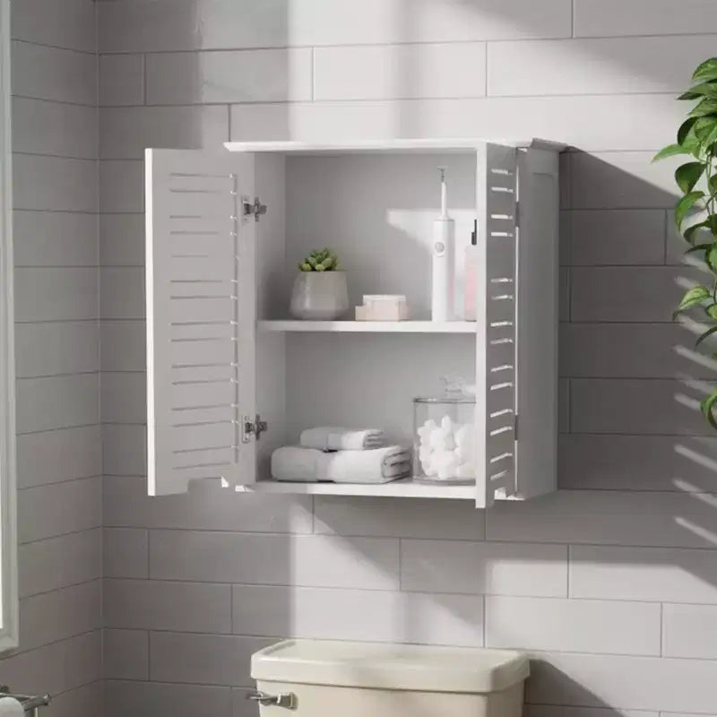 Evideco French Home Goods Wall Mounted Bathroom Medicine Cabinet  Two Louvered Doors  20.5 x 21.7 x 8.7 in  MDF with Sturdy Interior Shelf
