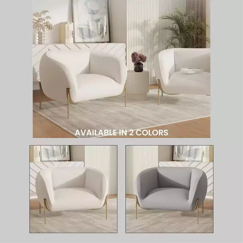 LeisureMod Zuno Modern Velvet Accent Chair - Geometric Single-Seater Sofa with Reinforced Gold Iron Legs and Contoured Backrest