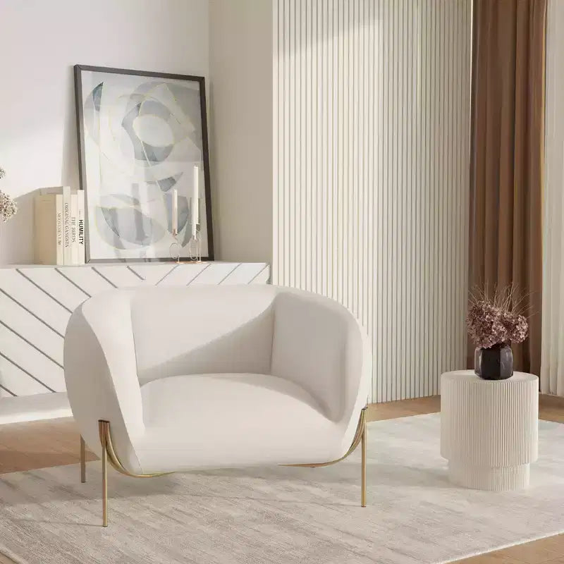 LeisureMod Zuno Modern Velvet Accent Chair - Geometric Single-Seater Sofa with Reinforced Gold Iron Legs and Contoured Backrest