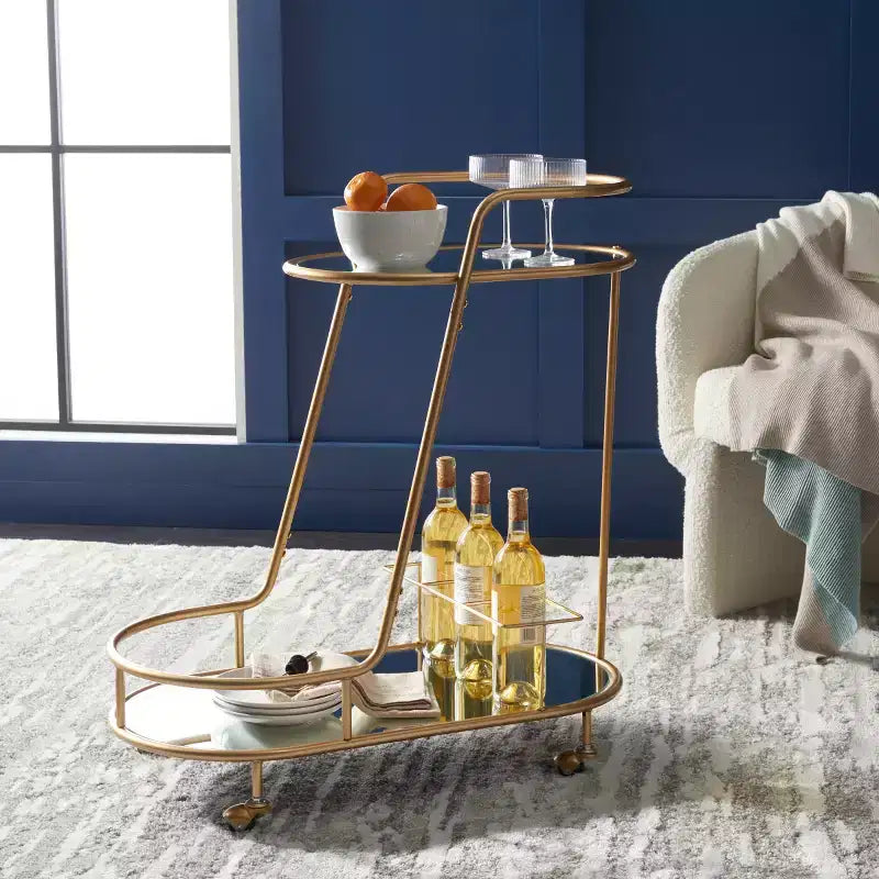 Midas 2 Tier Oval Bar Cart - BCT8008A - Gold/Mirror - Safavieh