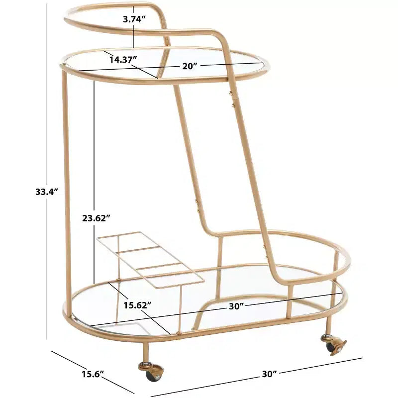 Midas 2 Tier Oval Bar Cart - BCT8008A - Gold/Mirror - Safavieh