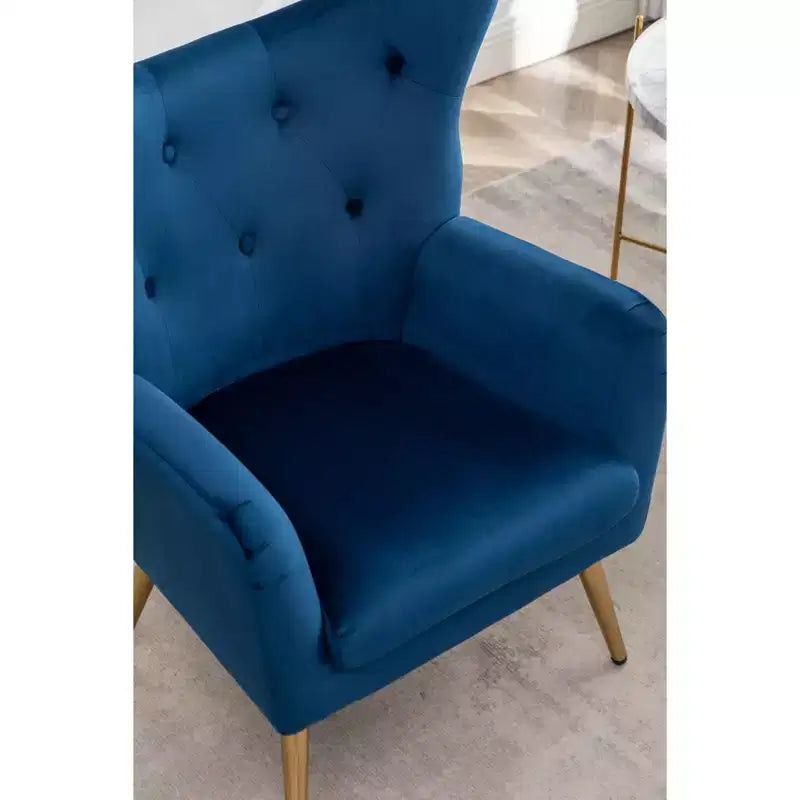 Roundhill Furniture Sovarol Velvet Button-Tufted Wing Back Accent Chair, Blue