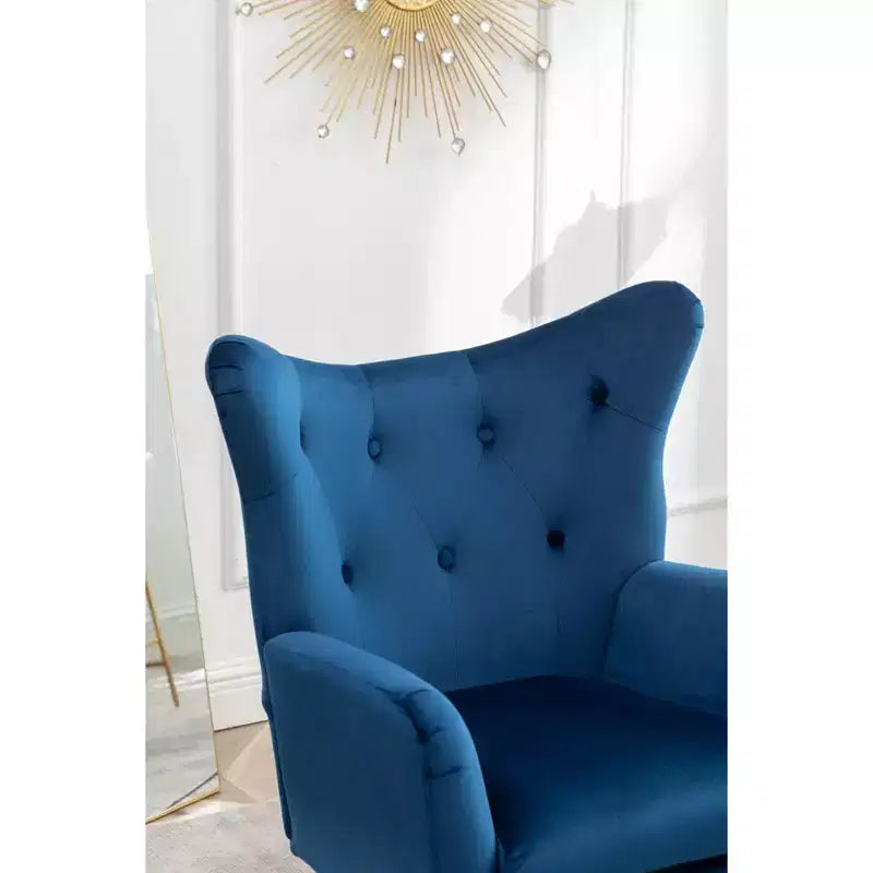 Roundhill Furniture Sovarol Velvet Button-Tufted Wing Back Accent Chair, Blue