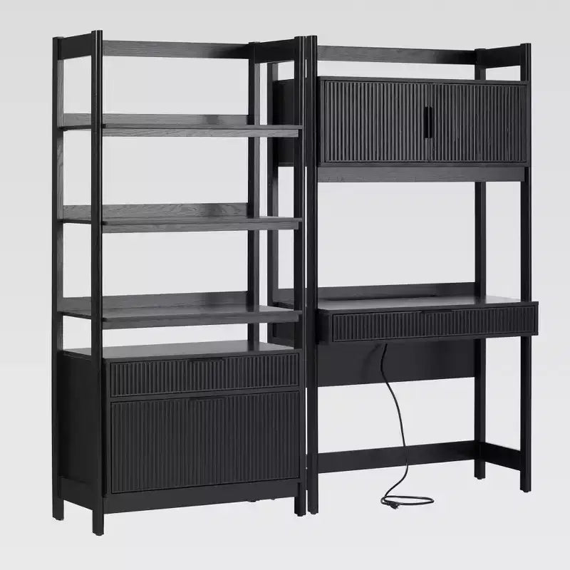 Saracina Home 2pc Transitional Fluted Hutch Desk with Wide Bookcase