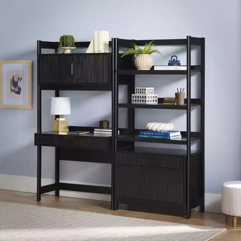 Saracina Home 2pc Transitional Fluted Hutch Desk with Wide Bookcase