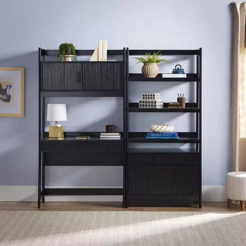 Saracina Home 2pc Transitional Fluted Hutch Desk with Wide Bookcase