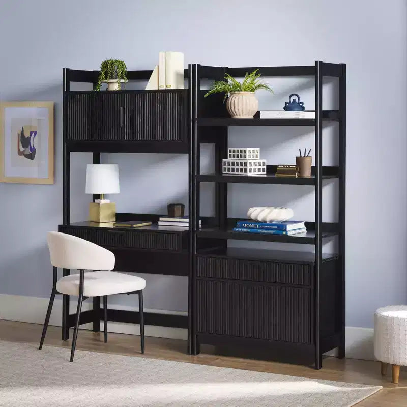 Saracina Home 2pc Transitional Fluted Hutch Desk with Wide Bookcase