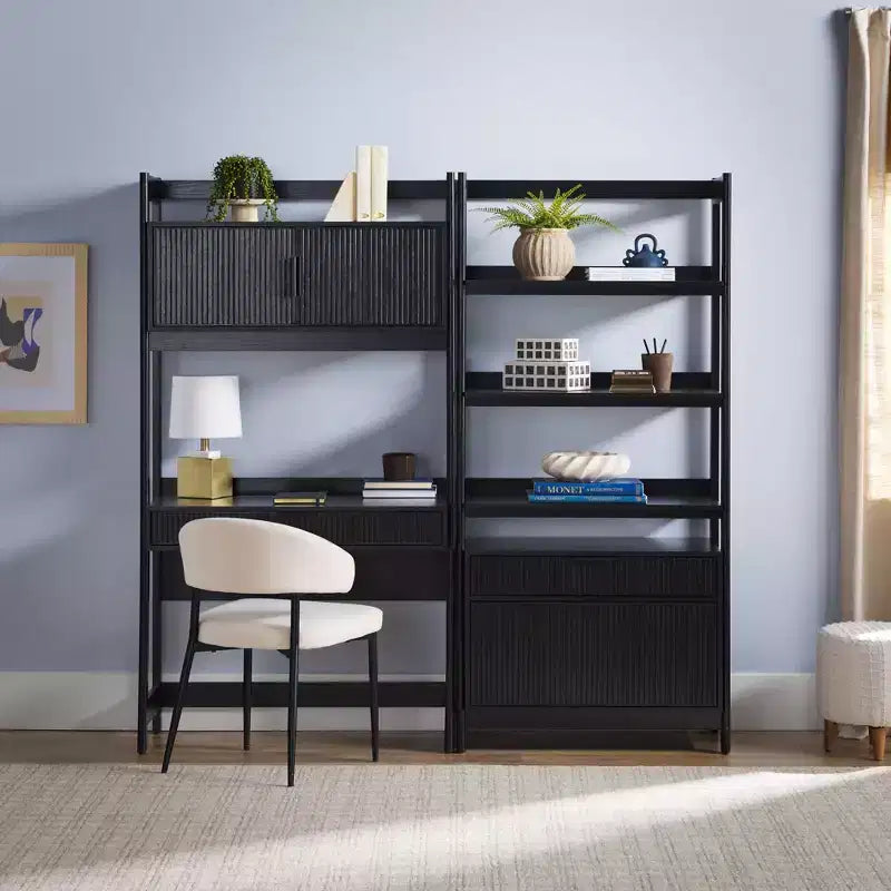 Saracina Home 2pc Transitional Fluted Hutch Desk with Wide Bookcase