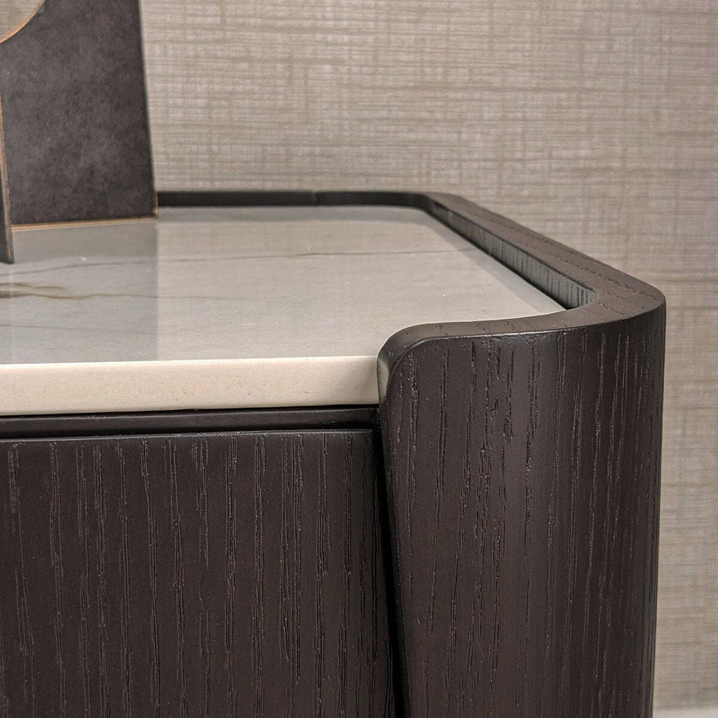 Adalynn Deep Brown Wooden 2 Drawer Bedside Table with Faux Marble Top