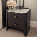 Adalynn Deep Brown Wooden 2 Drawer Bedside Table with Faux Marble Top