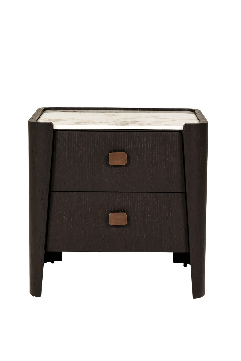 Adalynn Deep Brown Wooden 2 Drawer Bedside Table with Faux Marble Top