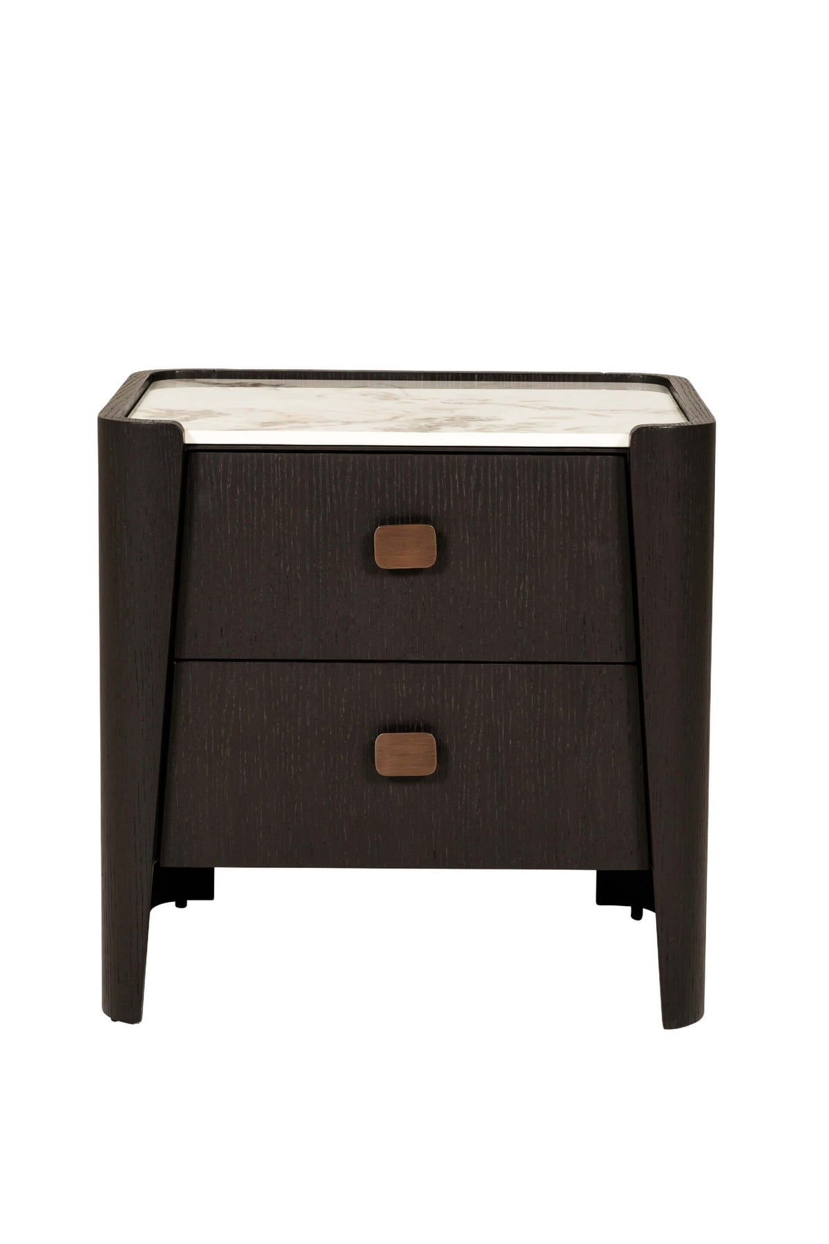 Adalynn Deep Brown Wooden 2 Drawer Bedside Table with Faux Marble Top