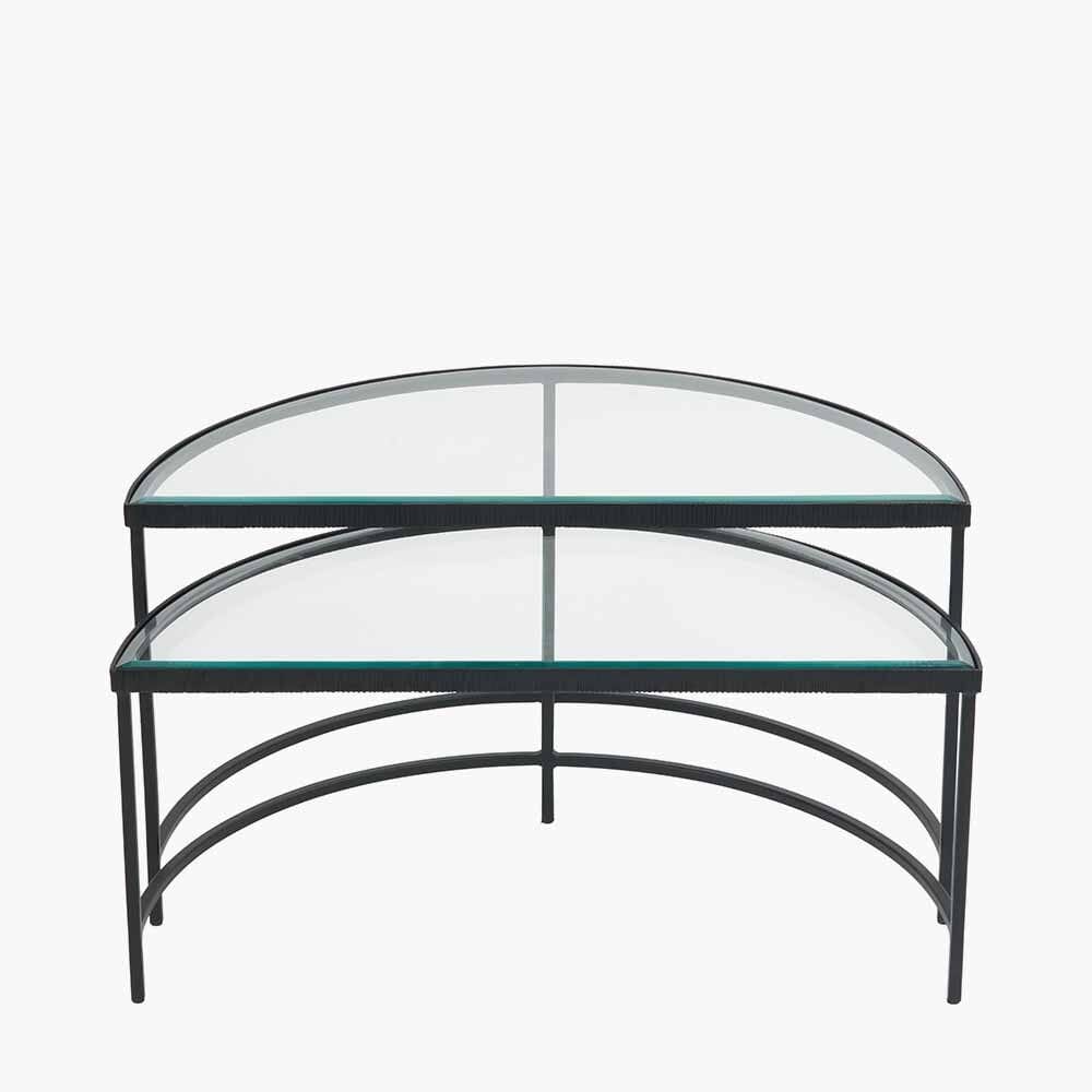 Alexis Bevelled Glass & Black Half Moon Coffee Tables - Set of 2