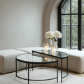 Alexis Bevelled Glass & Black Half Moon Coffee Tables - Set of 2