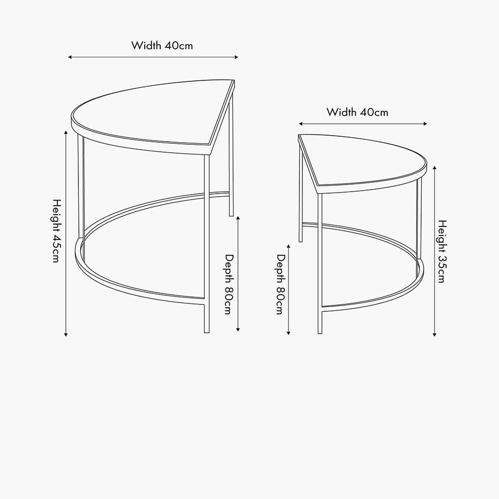 Alexis Bevelled Glass & Black Half Moon Coffee Tables - Set of 2