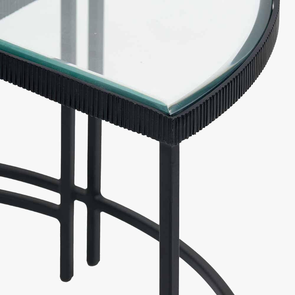 Alexis Bevelled Glass & Black Half Moon Coffee Tables - Set of 2