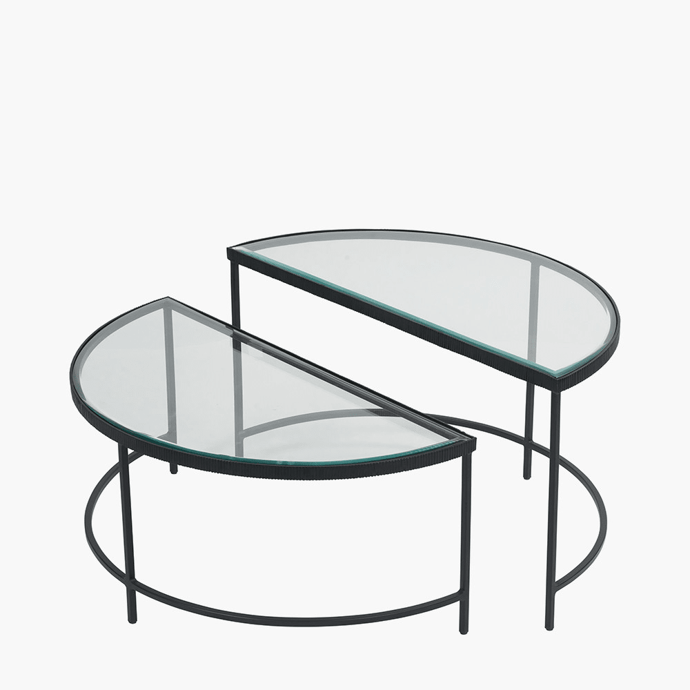 Alexis Bevelled Glass & Black Half Moon Coffee Tables - Set of 2
