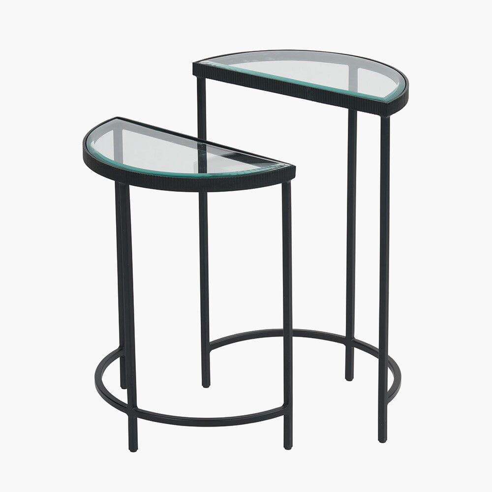 Alexis Bevelled Glass & Black Half Moon Side Tables - Set of 2