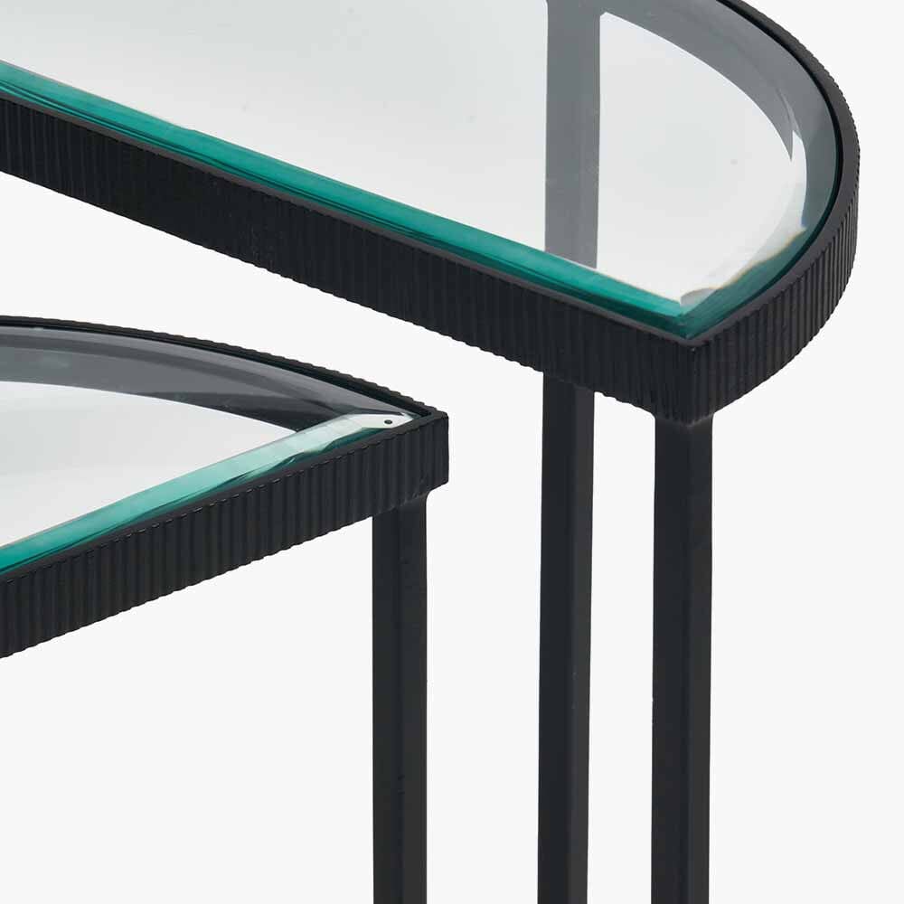 Alexis Bevelled Glass & Black Half Moon Side Tables - Set of 2