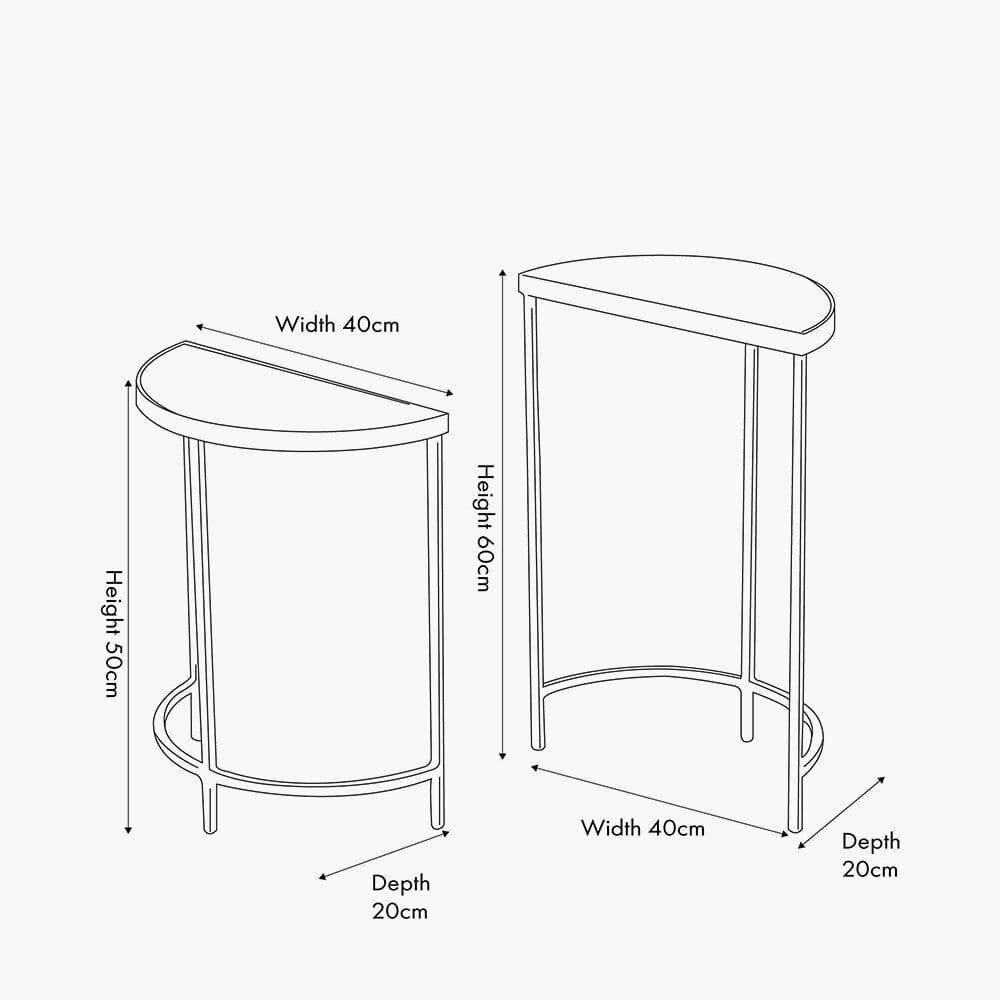 Alexis Bevelled Glass & Black Half Moon Side Tables - Set of 2