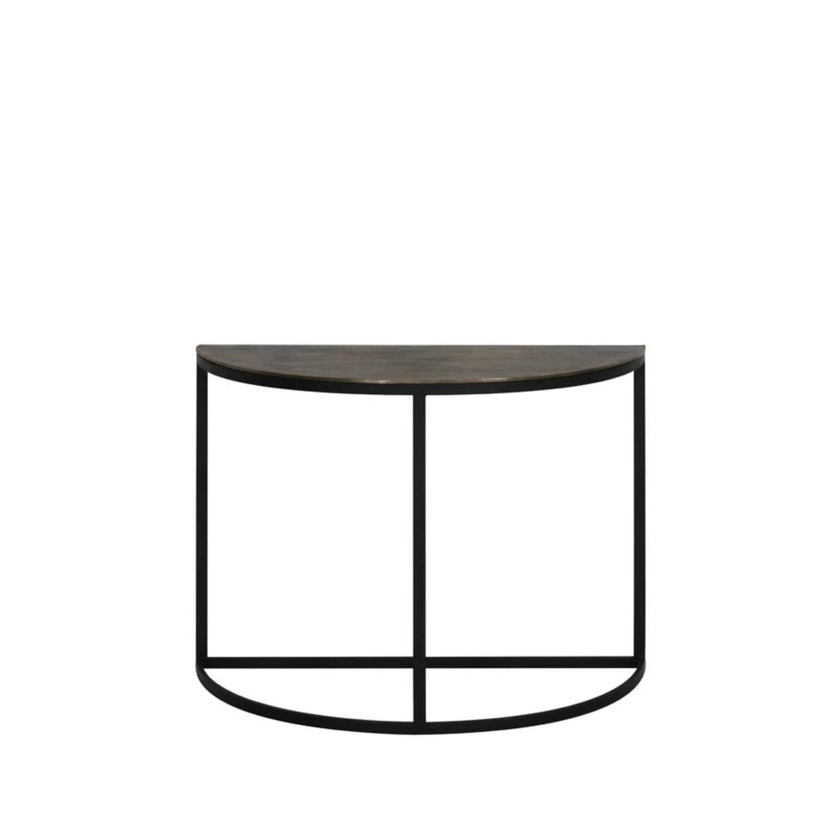 Alon Black Metal Half Moon Console Table with Bronze Top